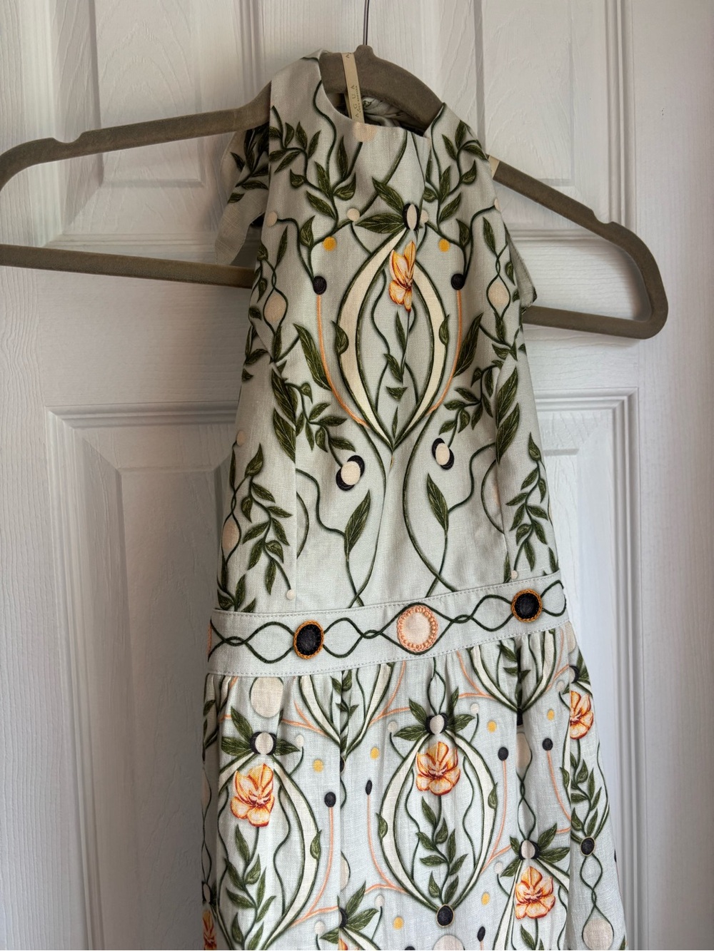 Agua Bendita Embroidered Halter Midi Dress in Cream, Green and Peach - Picture 9 of 13